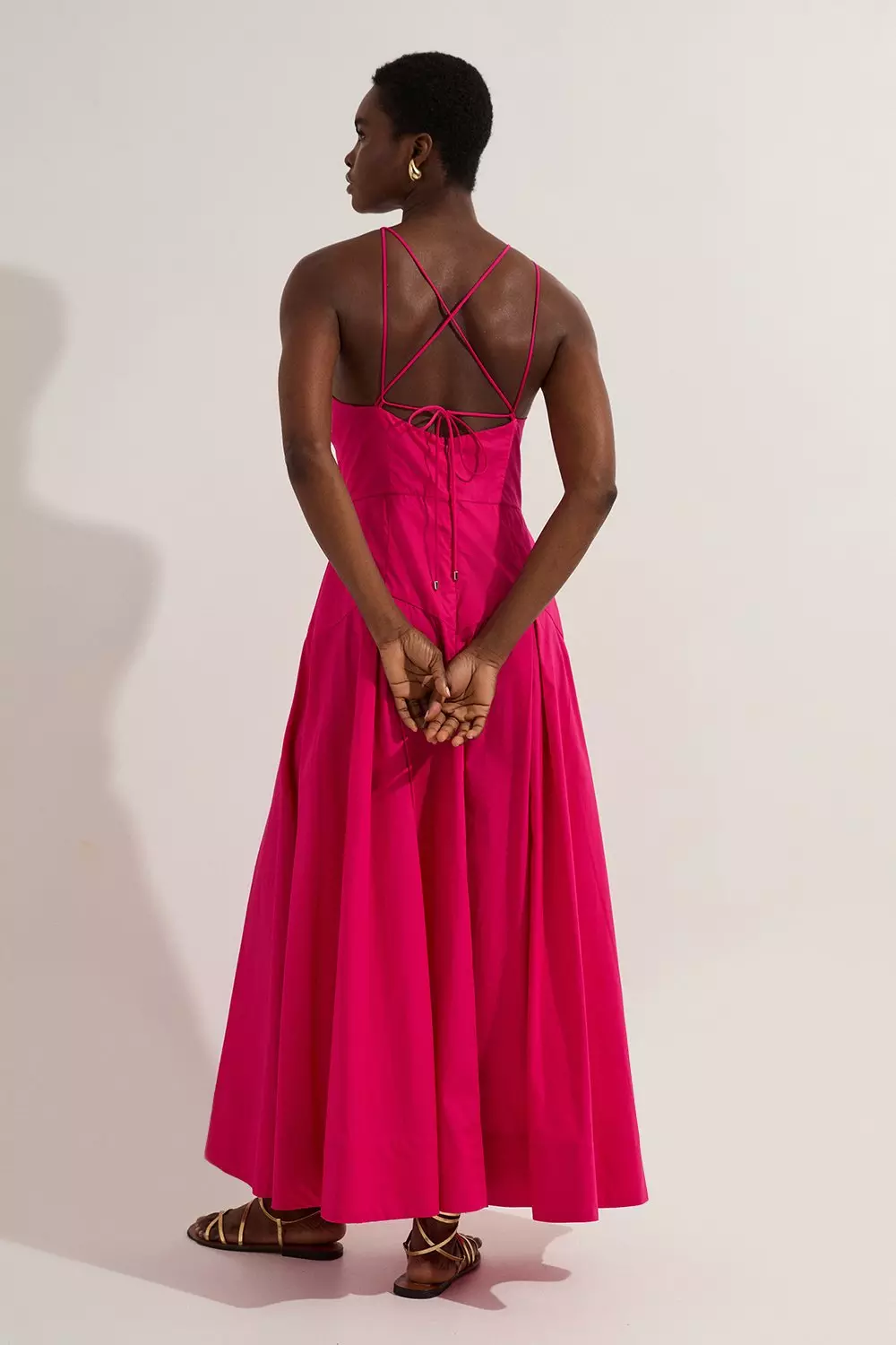 Petite Cotton Halter Neck Woven Midi Dress With Dropped